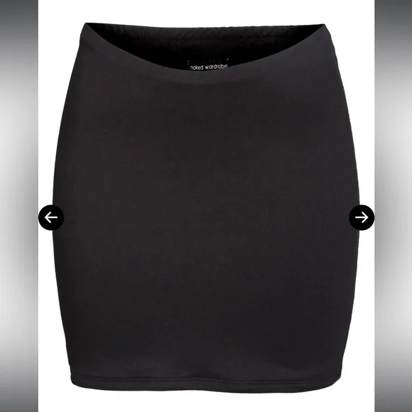 Naked Wardrobe Scoop Front Mini Skirt Sleek Black Large NWT 50 - Picture 4 of 6